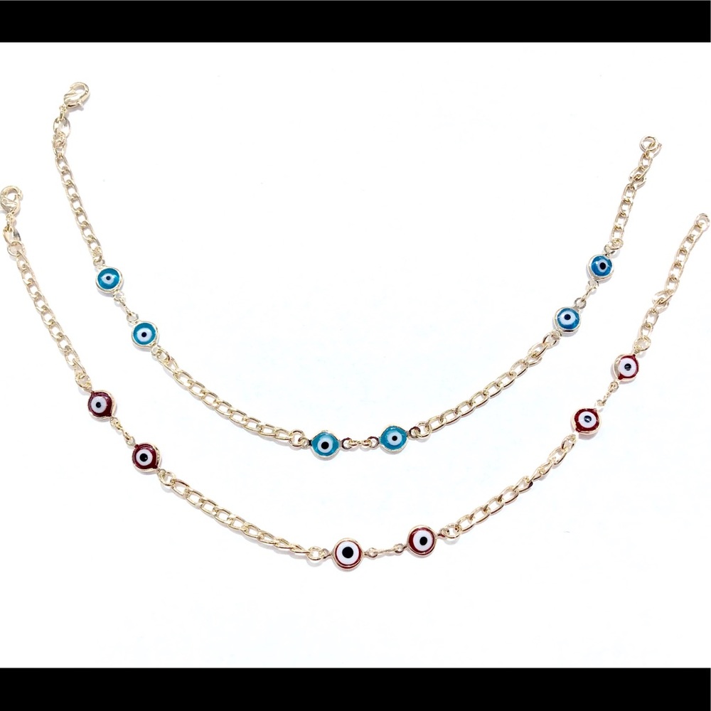 14kt GOLDFILLED EVIL EYE CUBAN ANKLET BRACELET
